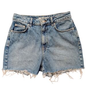 NA-KD Medium Wash Blue High Waisted Raw Hem Denim Shorts Size 36